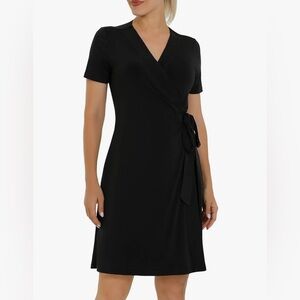 Heathyoga Black Wrap short sleeve midi Dress - size XXL - NWT